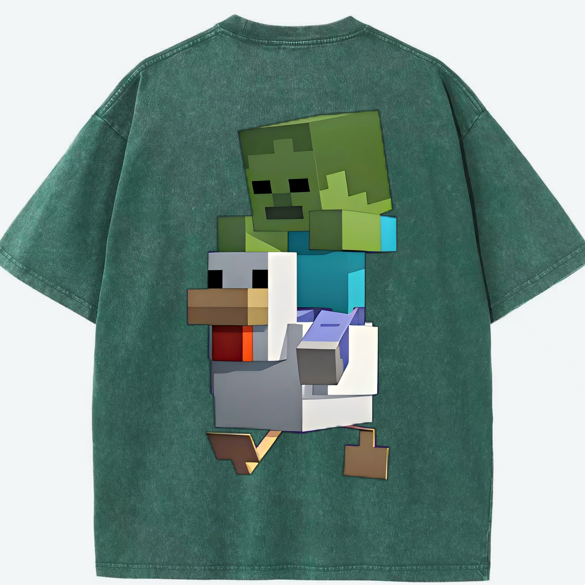 （画像用） マインクラフト ブロックの世界 Minecraft MC Block world 綿100% ヴィンテージ風 半袖Tシャツ（背面プリント）